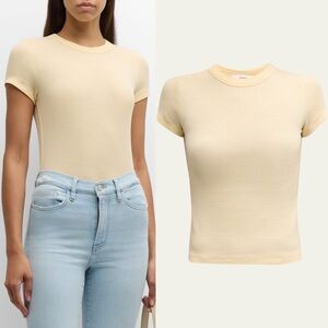 Frame Denim Womens Canary Yellow Ribeed Short Sleeve Crew Baby Tee Size XL